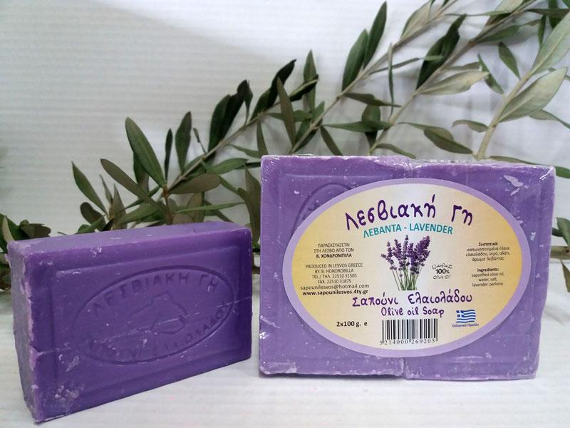 Sapouni Levanta Σαπούνι ελαιολάδου "Λεσβιακή Γη" (Λεβάντα) 100γρ - Image 1