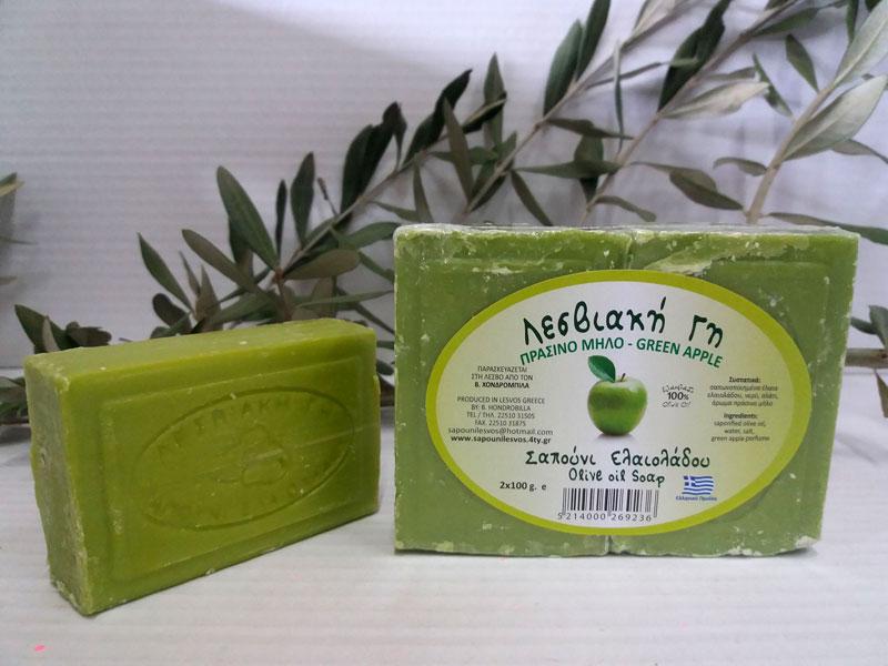 Sapouni Prasino milo Σαπούνι ελαιολάδου "Λεσβιακή Γη" (Πράσινο μήλο) 100γρ - Image 1
