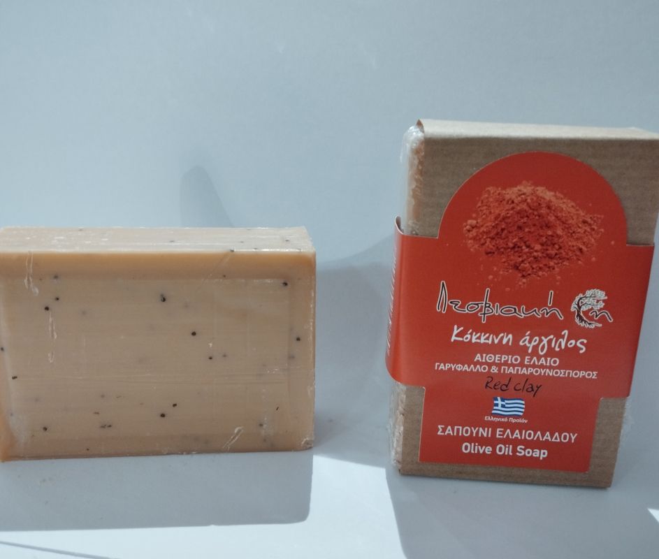 Sapouni kokkini argilos Σαπούνι ελαιολάδου "Λεσβιακή Γη" (Κόκκινη άργιλος) - Image 1
